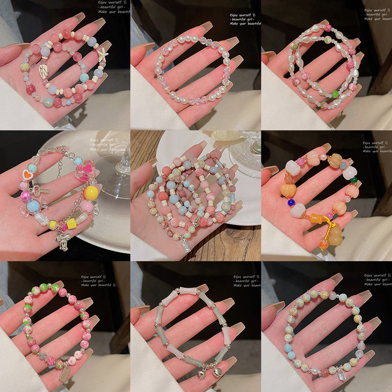 Colorful Cute Beaded Bracelet with Niche Pearl