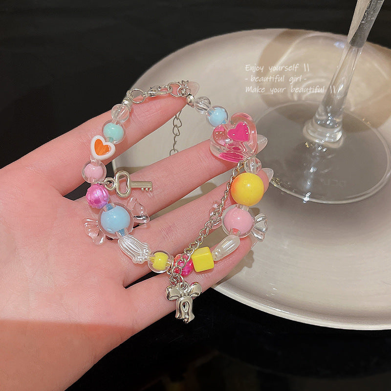 Colorful Cute Beaded Bracelet with Niche Pearl