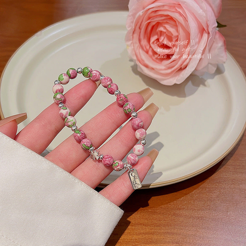 Colorful Cute Beaded Bracelet with Niche Pearl