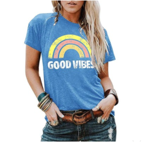 2020 Women's Rainbow Good Vibes Print Short Sleeve T-Shirt