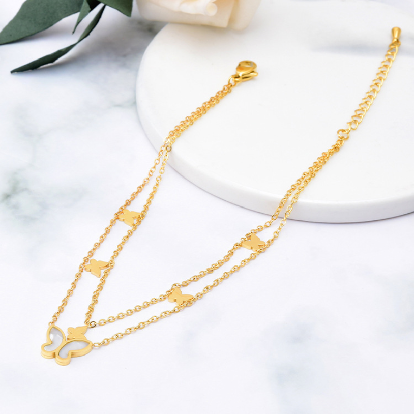 18k Gold Plated Shell Butterfly Double Layer Anklet
