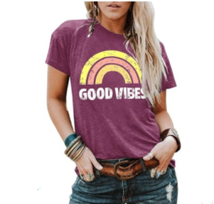 2020 Women's Rainbow Good Vibes Print Short Sleeve T-Shirt
