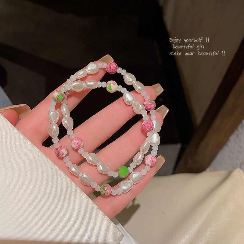 Colorful Cute Beaded Bracelet with Niche Pearl