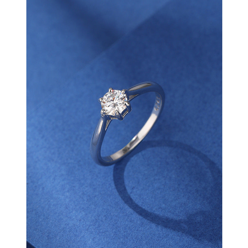 Moissanite Six-Claw Ring in Sterling Silver 50-Minute