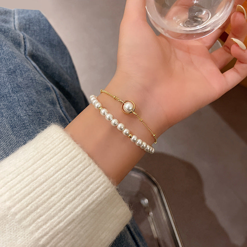 Colorful Cute Beaded Bracelet with Niche Pearl