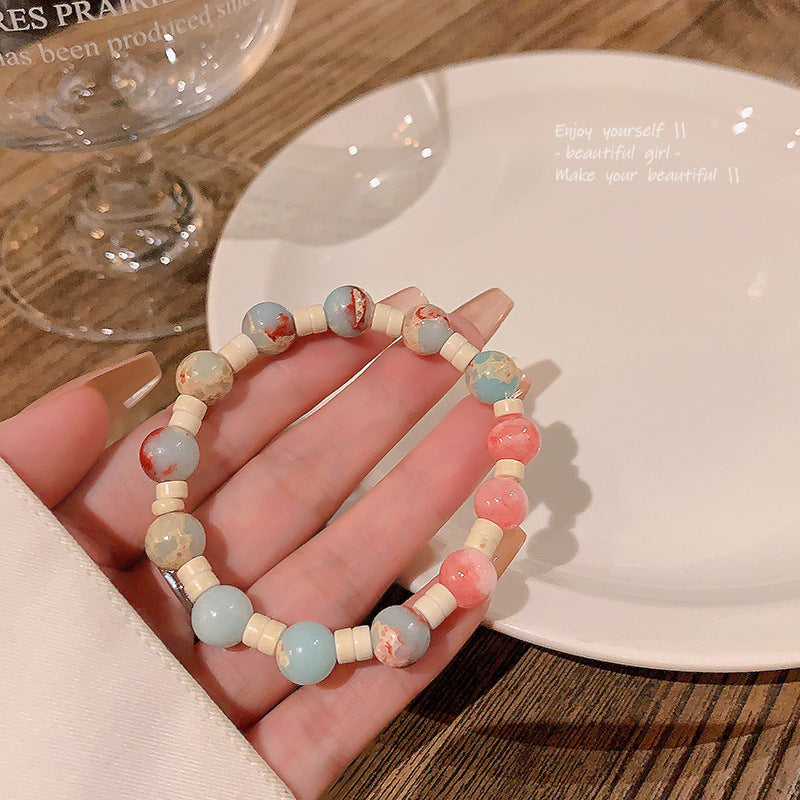Colorful Cute Beaded Bracelet with Niche Pearl