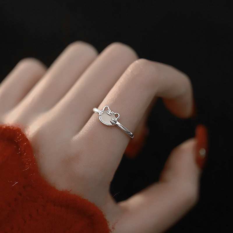 White Chalcedony Tiger Ring for Good Luck Year