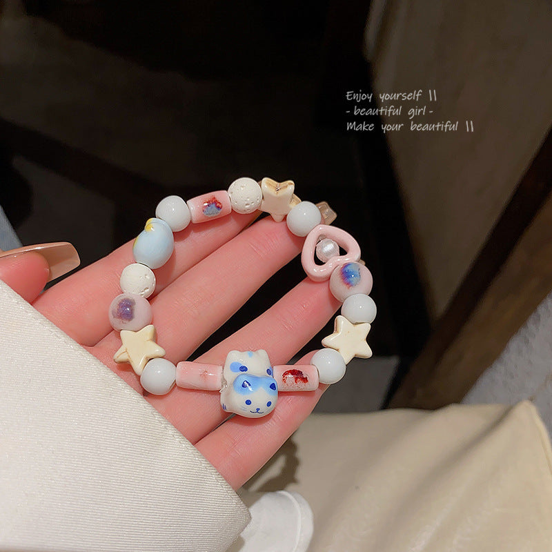 Colorful Cute Beaded Bracelet with Niche Pearl