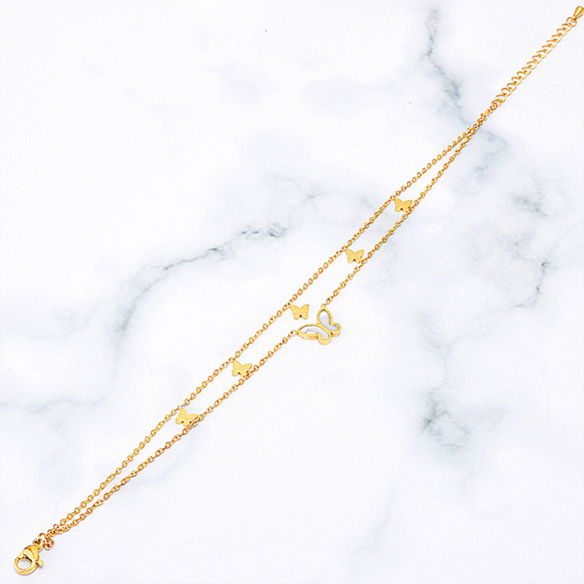 18k Gold Plated Shell Butterfly Double Layer Anklet