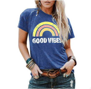 2020 Women's Rainbow Good Vibes Print Short Sleeve T-Shirt