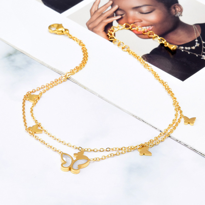 18k Gold Plated Shell Butterfly Double Layer Anklet
