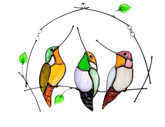 Alloy Colorful Art Double-Sided Oil Drip Bird Decor