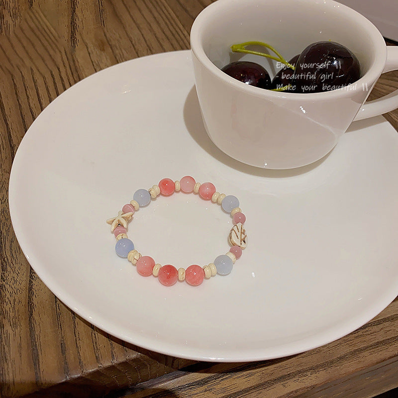 Colorful Cute Beaded Bracelet with Niche Pearl