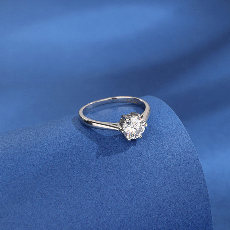 Moissanite Six-Claw Ring in Sterling Silver 50-Minute