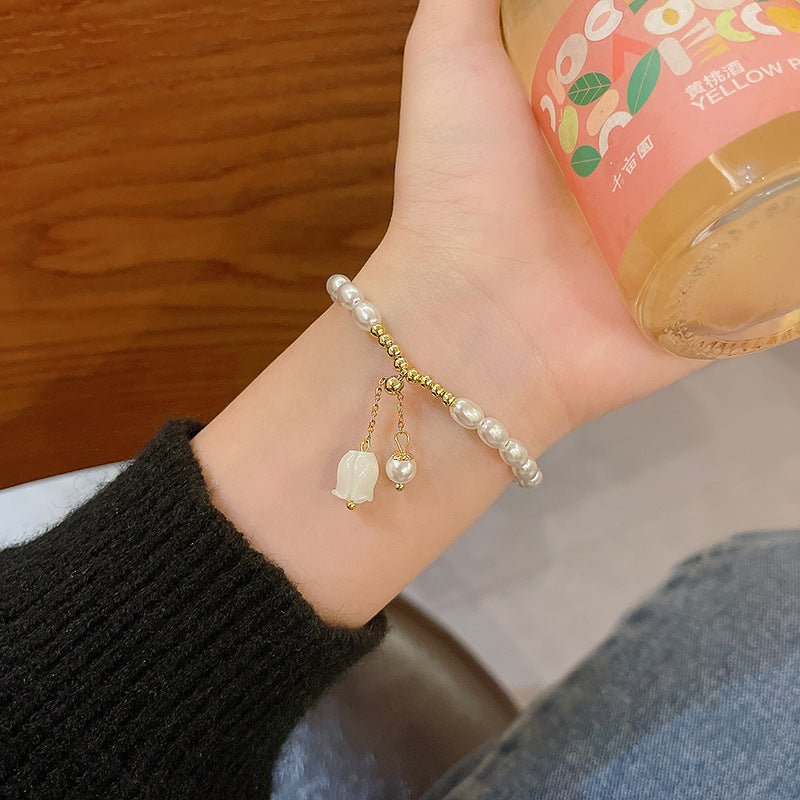 Colorful Cute Beaded Bracelet with Niche Pearl