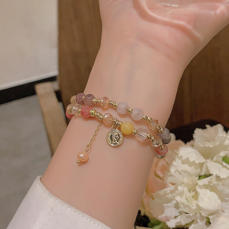 Colorful Cute Beaded Bracelet with Niche Pearl