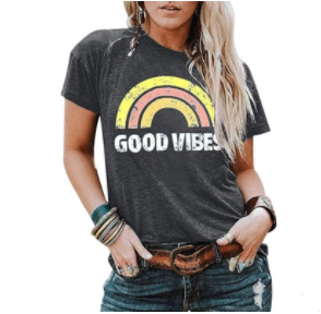 2020 Women's Rainbow Good Vibes Print Short Sleeve T-Shirt