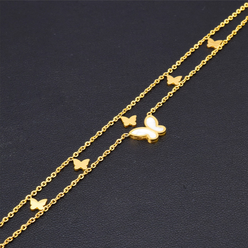 18k Gold Plated Shell Butterfly Double Layer Anklet