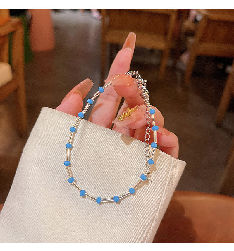 Colorful Cute Beaded Bracelet with Niche Pearl