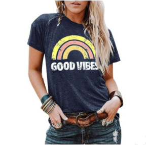 2020 Women's Rainbow Good Vibes Print Short Sleeve T-Shirt