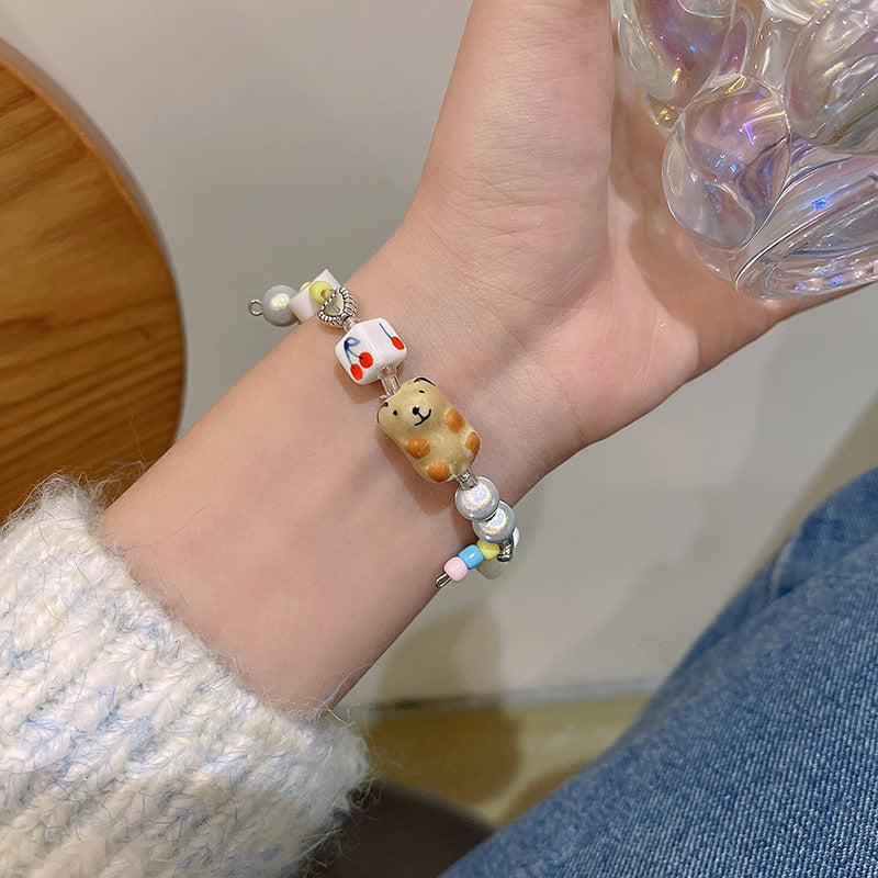 Colorful Cute Beaded Bracelet with Niche Pearl