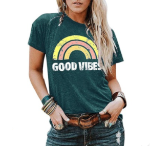 2020 Women's Rainbow Good Vibes Print Short Sleeve T-Shirt