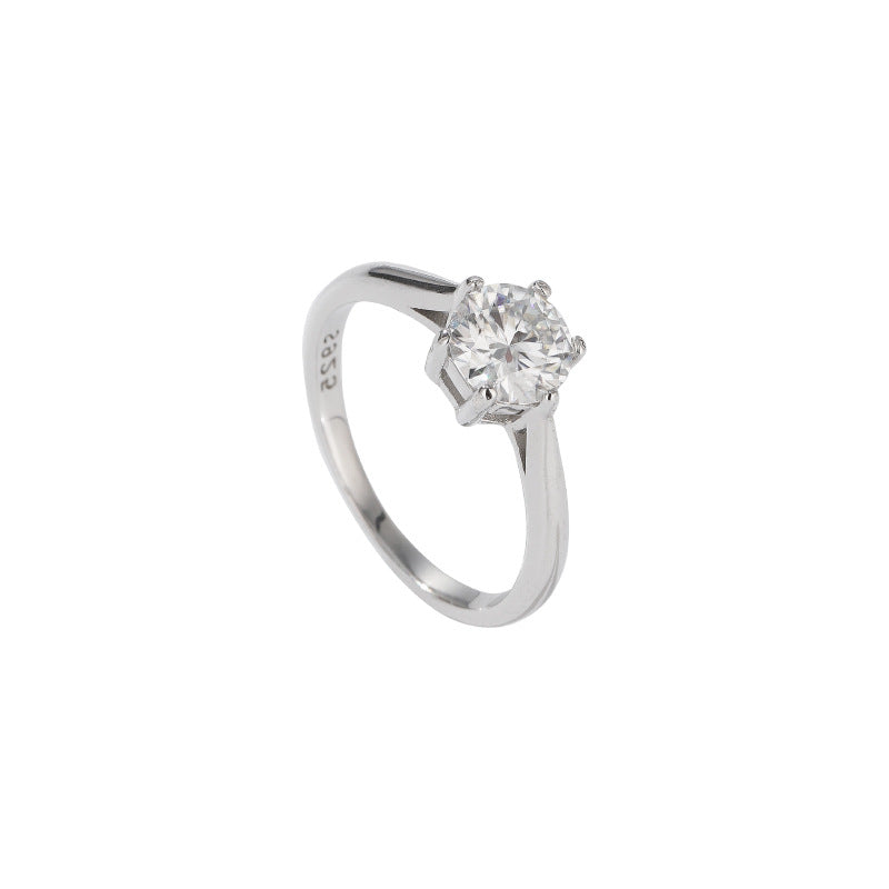 Moissanite Six-Claw Ring in Sterling Silver 50-Minute