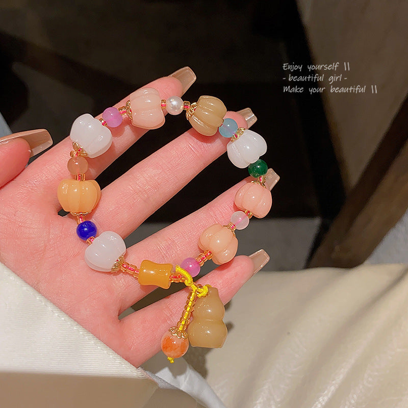 Colorful Cute Beaded Bracelet with Niche Pearl