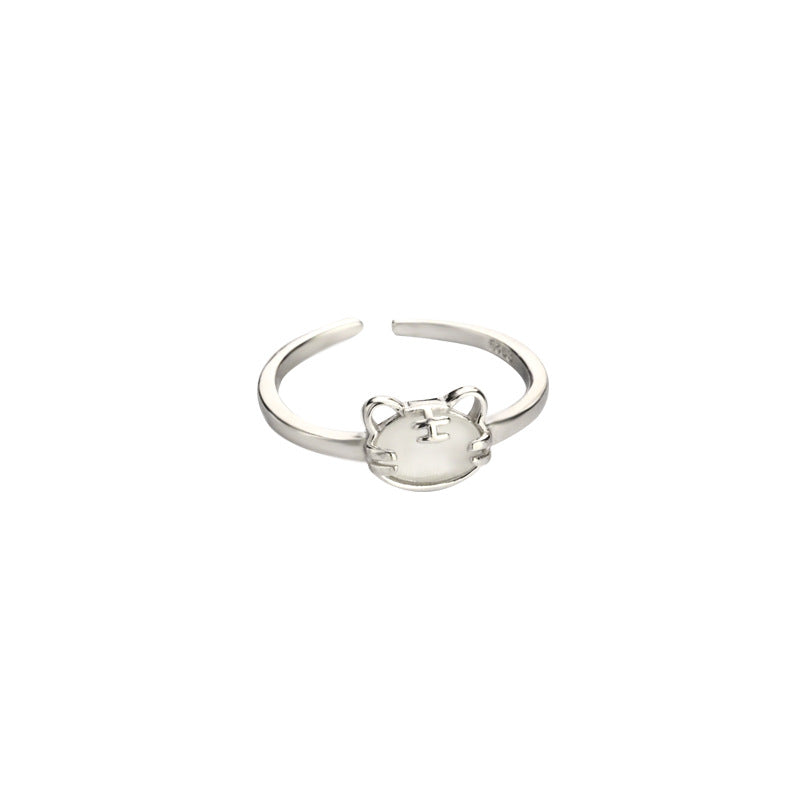 White Chalcedony Tiger Ring for Good Luck Year
