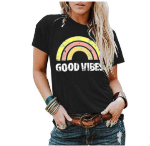 2020 Women's Rainbow Good Vibes Print Short Sleeve T-Shirt