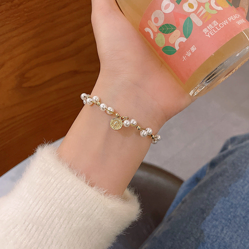 Colorful Cute Beaded Bracelet with Niche Pearl