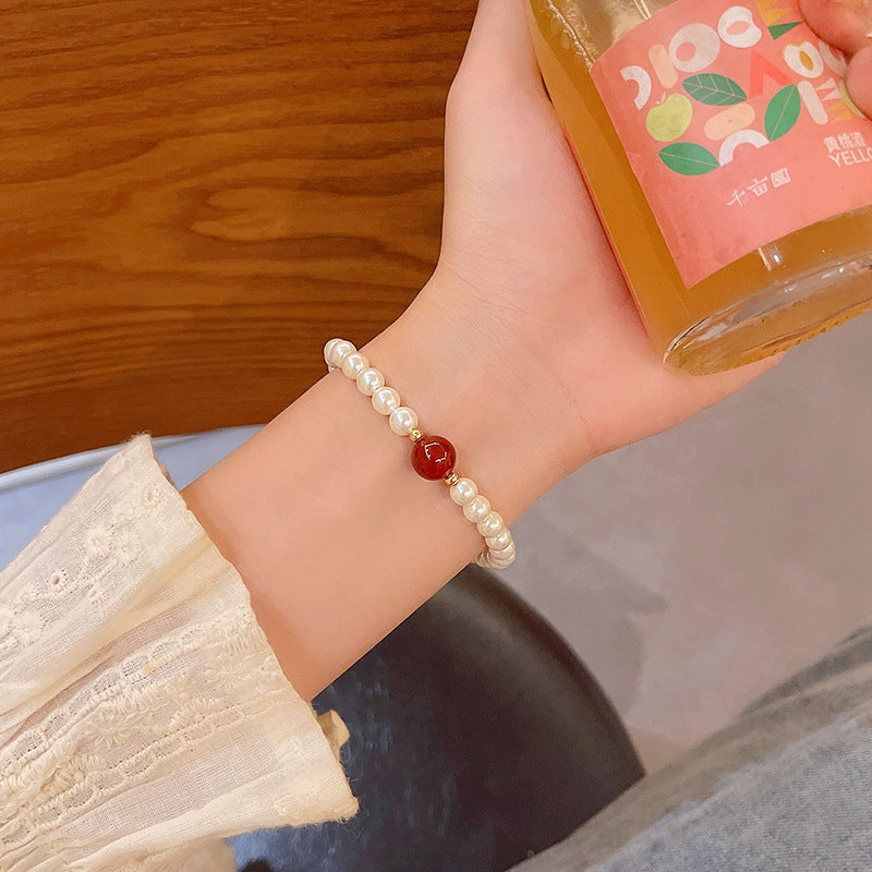 Colorful Cute Beaded Bracelet with Niche Pearl
