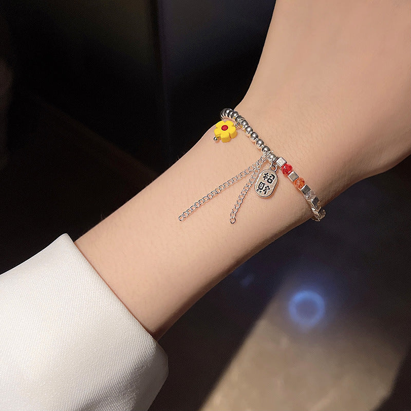 Colorful Cute Beaded Bracelet with Niche Pearl