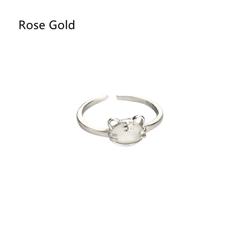 White Chalcedony Tiger Ring for Good Luck Year